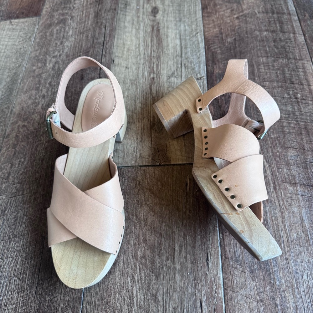 Madewell the Johanna Tan Leather wooden heel Women's Sandals size 8 - Picture 7 of 10